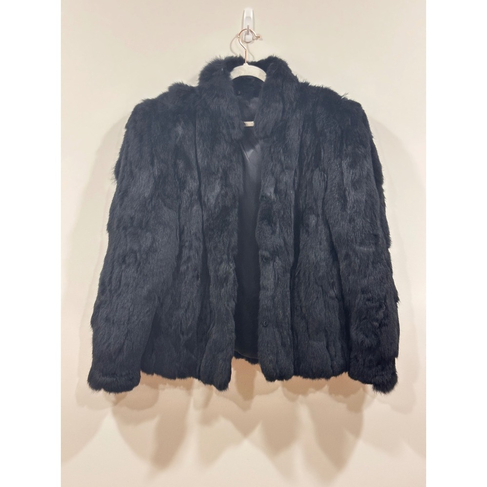 Vintage Black Real Rabbit Fur Coat Made in France Mid Length Jacket